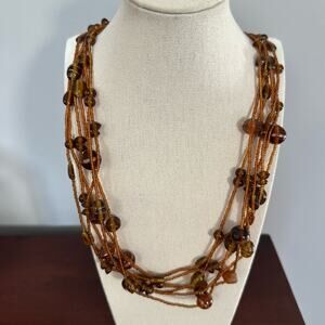 Amber Necklace Multi Strand Brown Costume Jewelry Unbranded Beads Beaded